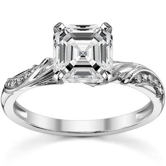 2.3Carat -7.5mm Asscher Moissanite Floral Accent Engagement Ring - Picture 1 of 6